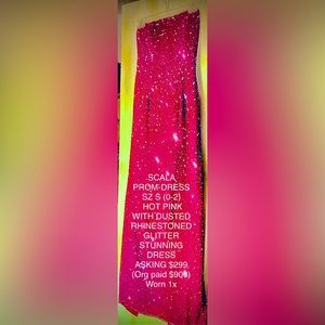 SCALA PROM/FORMAL STRAPLESS BEADED & SEQUENCED TOP - BOTTOM •FUSHIA PINK vavoom!